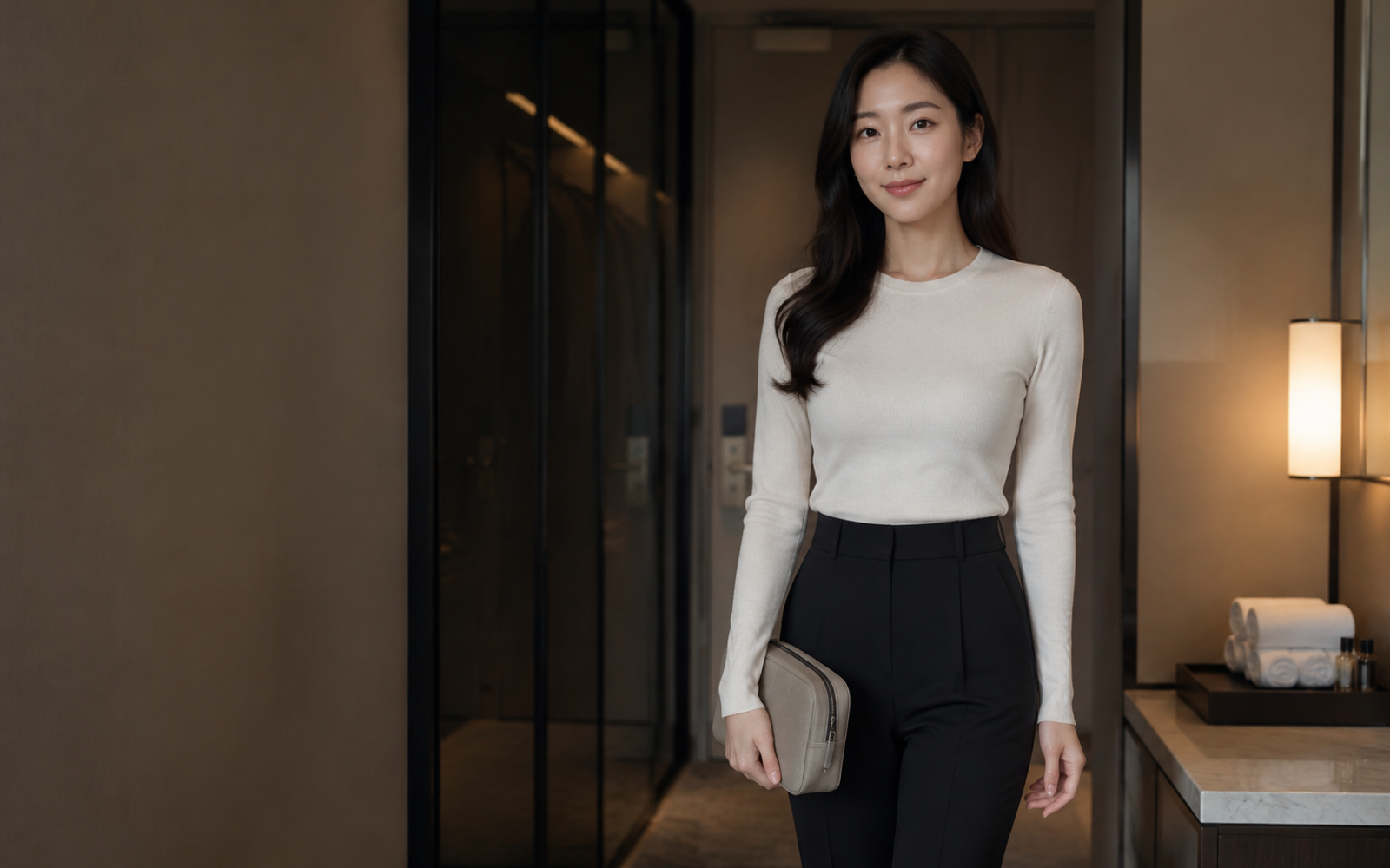 서울 잠실 방문 홈케어를 안내하는 젊은 성인 한국 여성 관리사